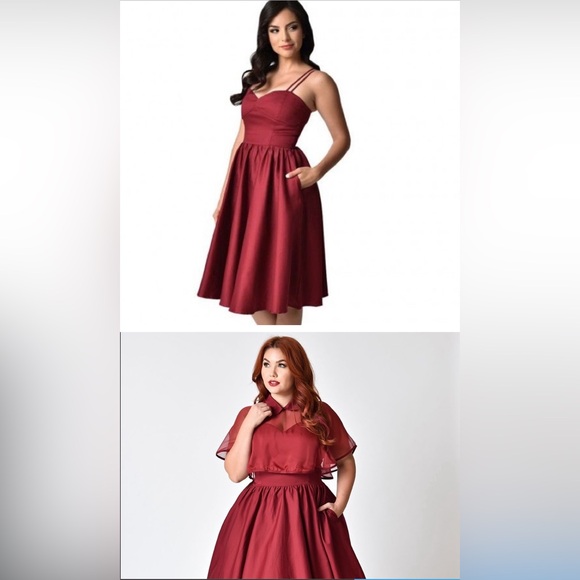 Unique Vintage red dress with capelet size large - Picture 4 of 13